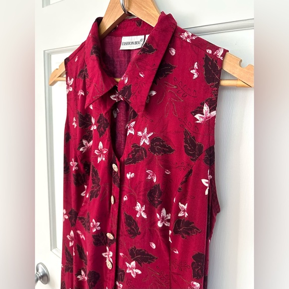 Vintage Fashion Bug Red Floral Dress Sleeveless Button Down Midi Maxi Size 14 - Picture 4 of 16